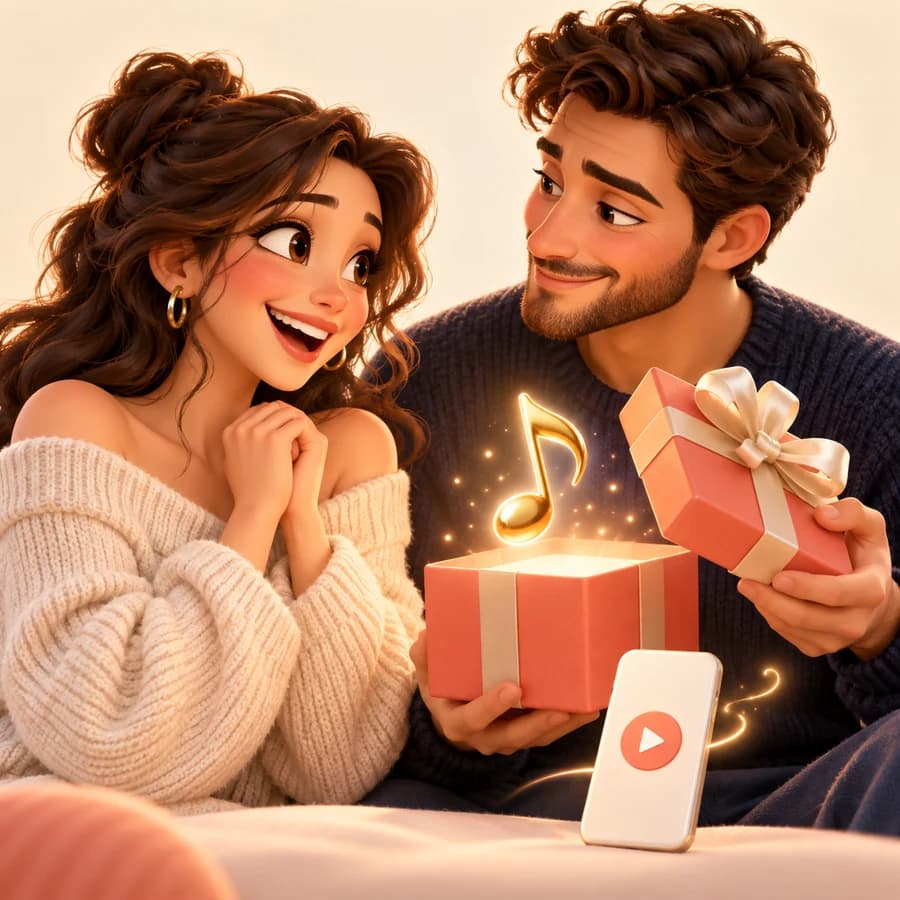 Un cuplu își oferă un cadou muzical – ilustrație 3D
